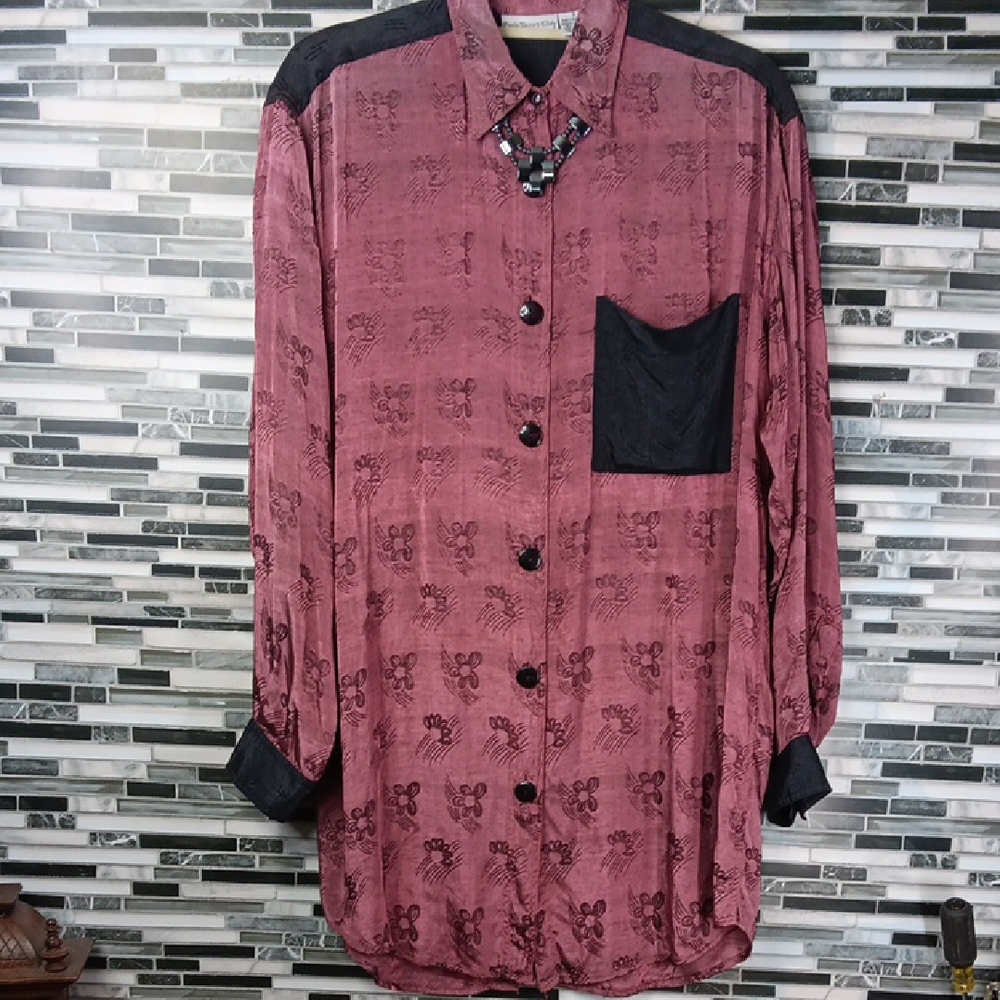 Vintage Paris Sport Club Shimmer Rose & Black Button-Up Blouse S  Whimsicalgoth